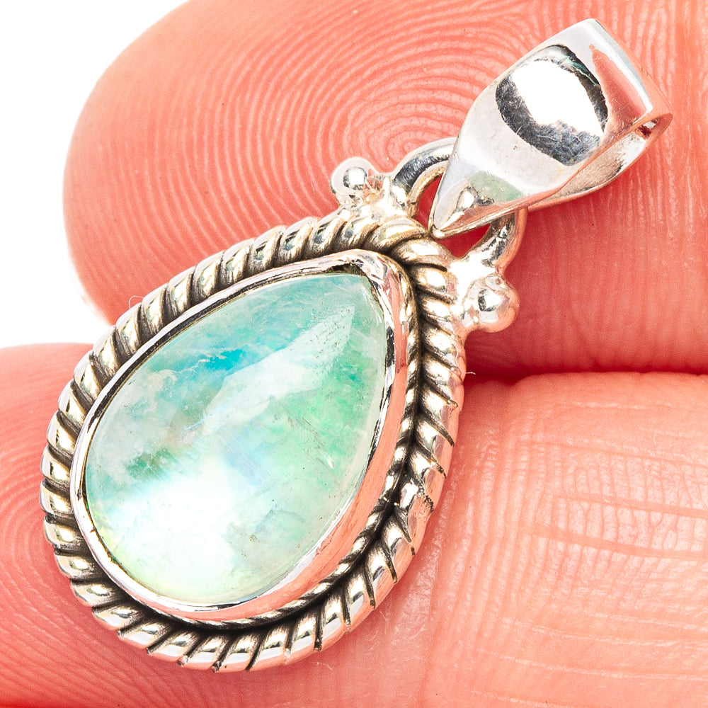 Green Moonstone Pendant 1 1/8" (925 Sterling Silver) P44718