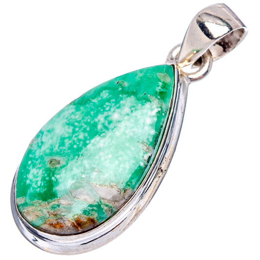 Sterling silver variscite teardrop pendant, open bail and green stone cabochon