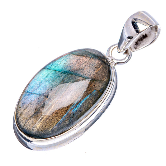 Oval labradorite stone pendant with .925 sterling silver bezel and bail loop