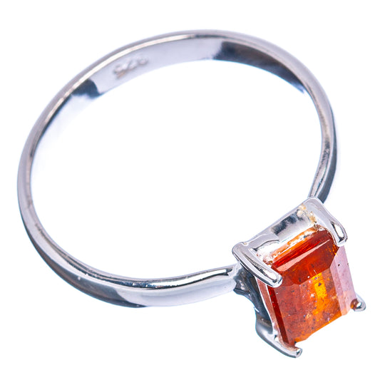Sterling silver band ring with rectangular orange kyanite gemstone and side prongs