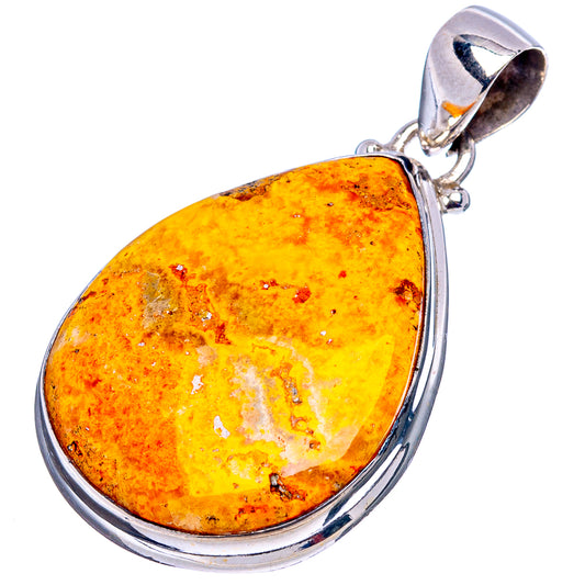 Sterling silver teardrop jasper pendant with bright yellow gemstone and round bail