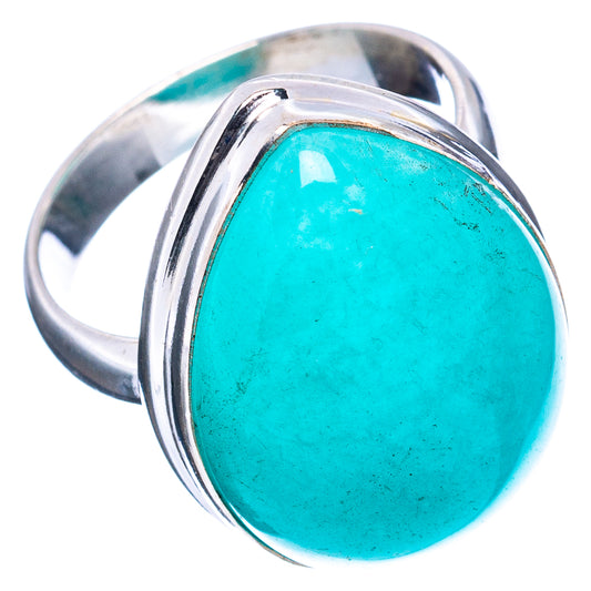Oval turquoise amazonite cabochon sterling silver ring, angled side view