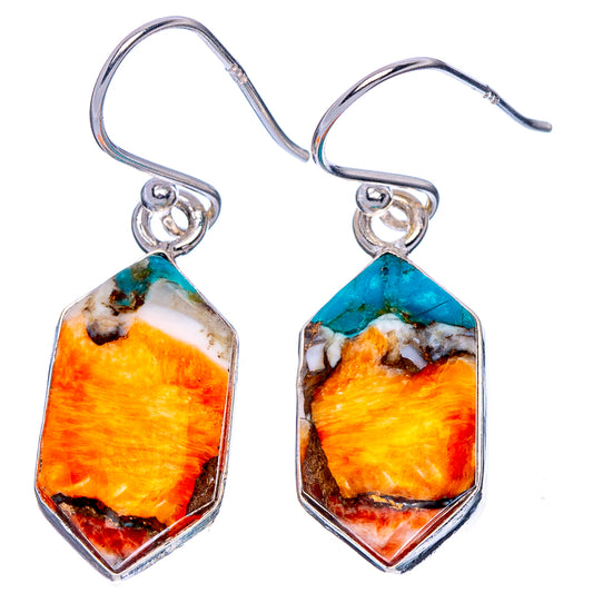 Spiny Oyster Turquoise Earrings 1 3/8" (925 Sterling Silver) E1792