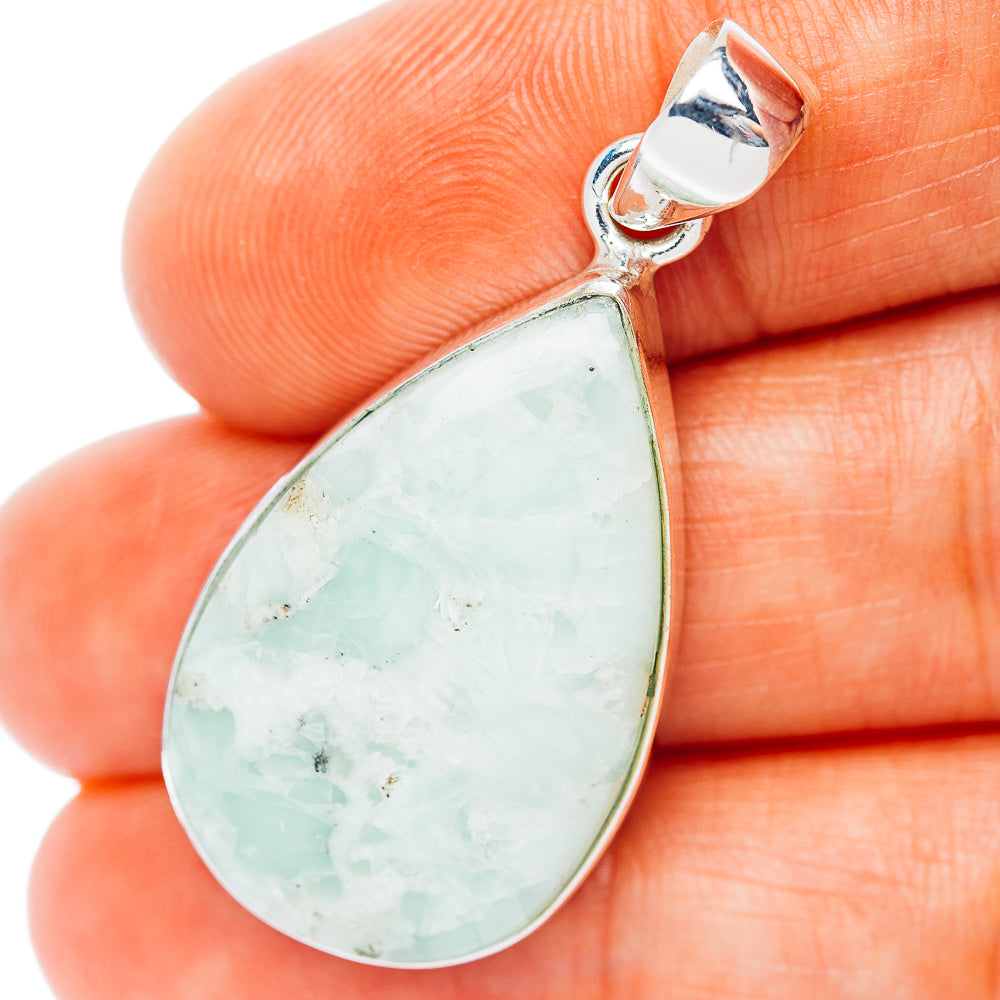 Blue aragonite teardrop pendant in .925 sterling silver bezel