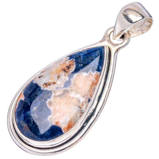 Sodalite teardrop pendant in .925 sterling silver with loop bail, angled view
