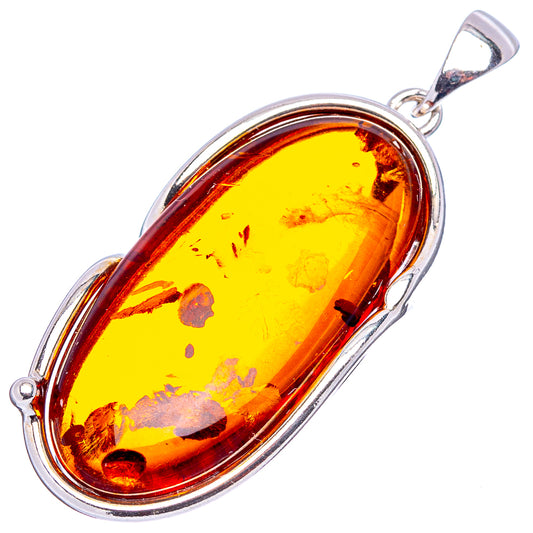 Oval Baltic amber pendant in .925 sterling silver with bright yellow amber stone