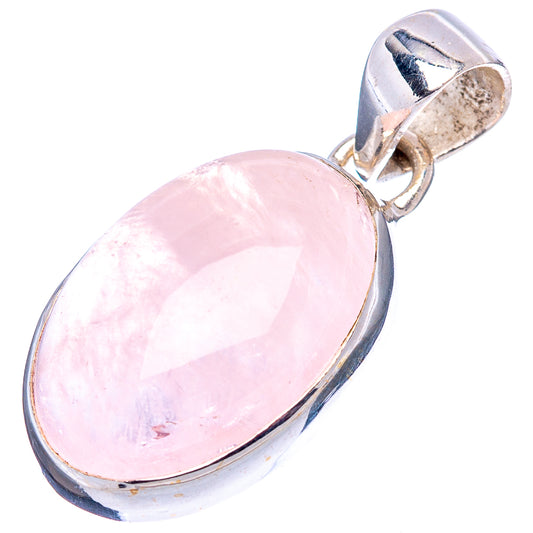 Rose quartz oval pendant in .925 sterling silver bezel with openwork bail