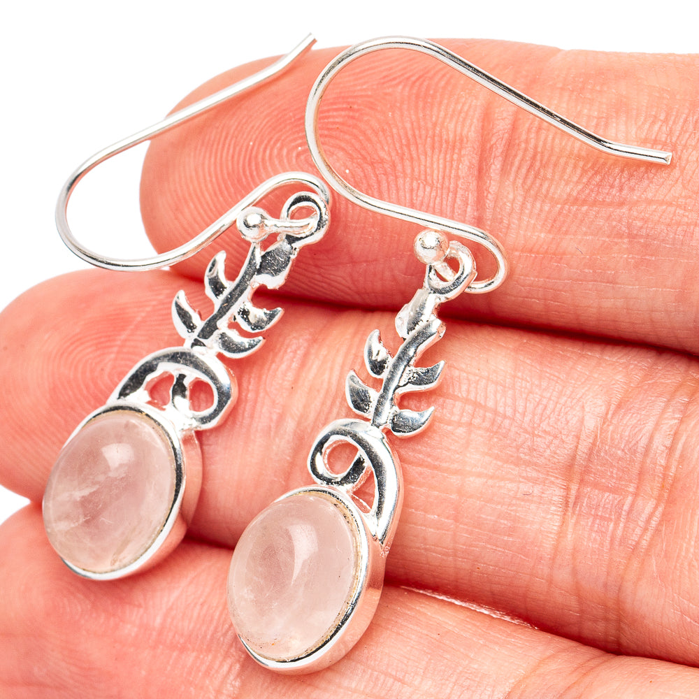 Dainty Rose Quartz Earrings 1 5/8" (925 Sterling Silver) E2826