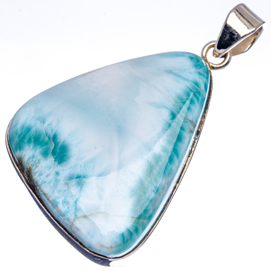 Larimar pendant in sterling silver teardrop bezel, blue marbled stone with bail