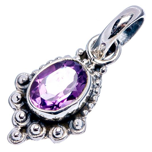 Oval amethyst gemstone pendant in .925 sterling silver with scalloped decorative frame