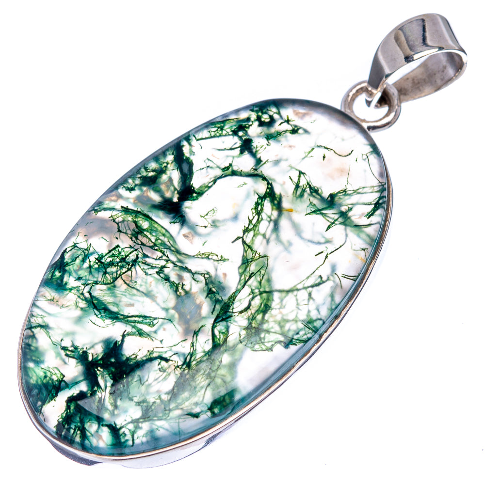Premium Green Moss Agate Pendant 1 7/8" (.925 Sterling Silver)