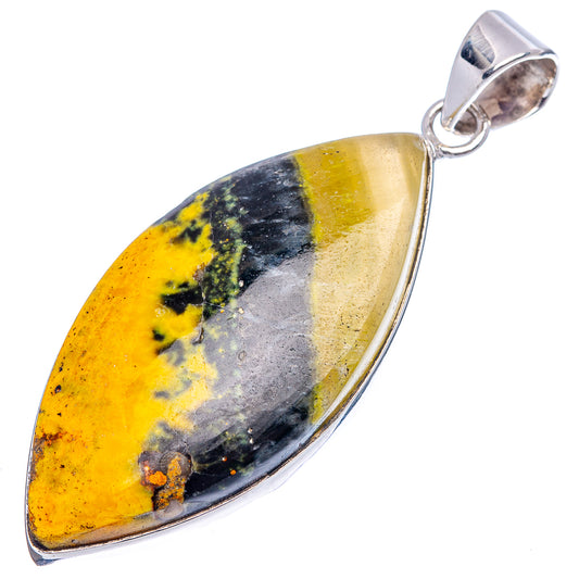Yellow and black bumblebee jasper teardrop pendant, .925 sterling silver bezel