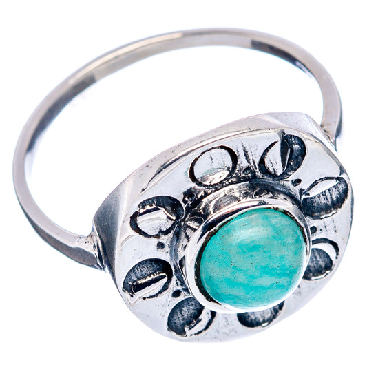 Turquoise cabochon dainty sterling silver ring with ornate leaf setting