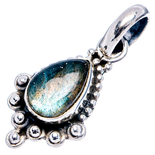 Sterling silver teardrop pendant with blue-green labradorite stone and loop bail