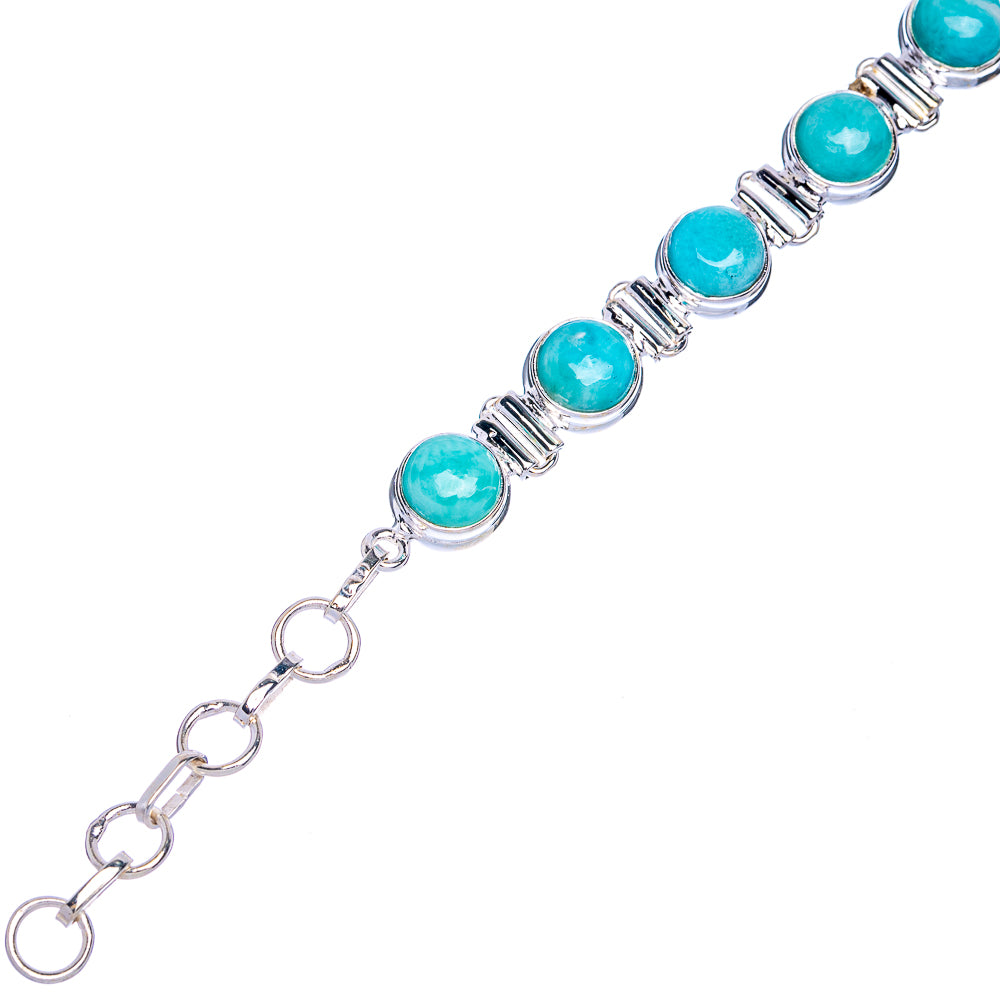 Larimar bracelet featuring a row of oval turquoise stones and silver lobster clasp links