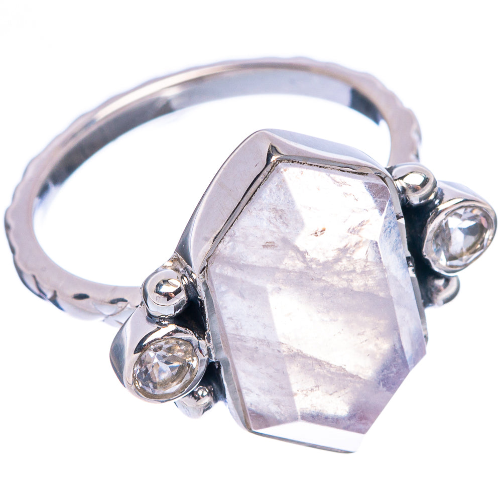 Premium Rainbow Moonstone, White Quartz Ring Size 6 (925 Sterling Silver) R1823