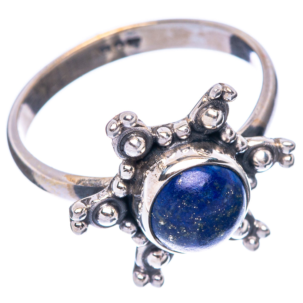 925 sterling silver ring with blue lapis flower cabochon and ornate bead setting