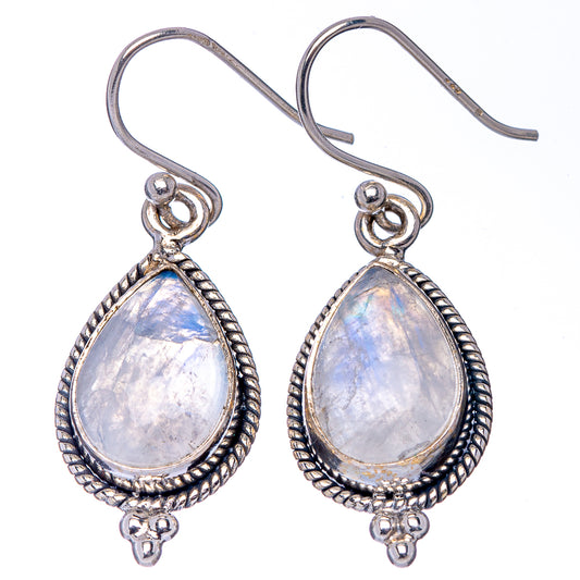 925 sterling silver moonstone teardrop drop earrings with braided ornate bezel