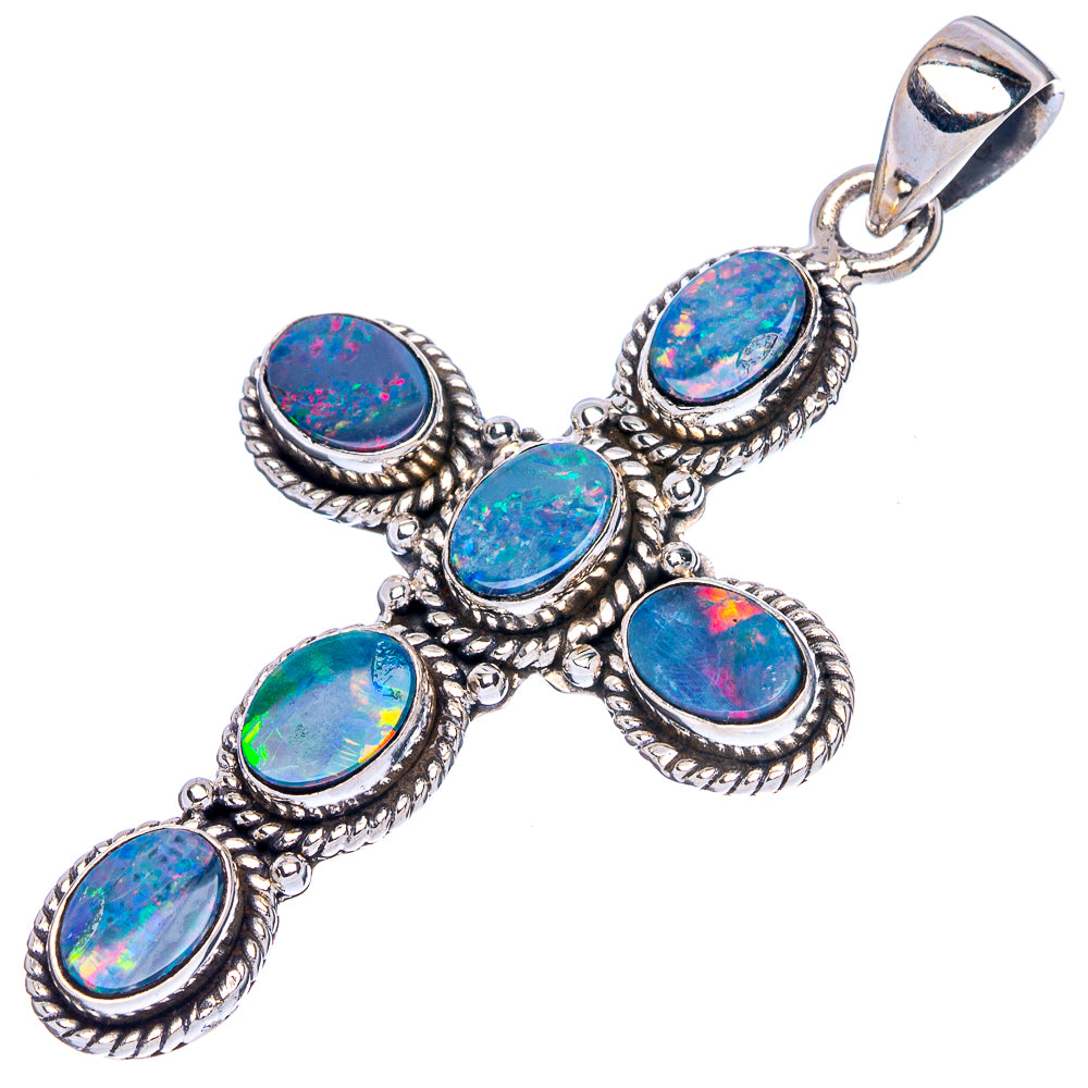 Rare Doublet Opal Cross Pendant 2" (925 Sterling Silver) P43070