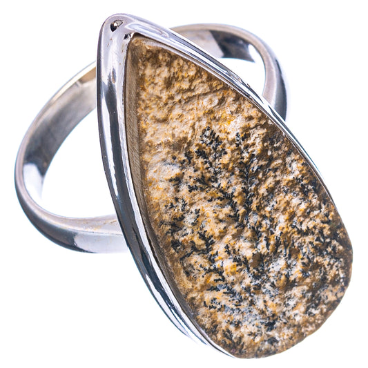 Sterling silver ring with teardrop dendrite gemstone, open side view