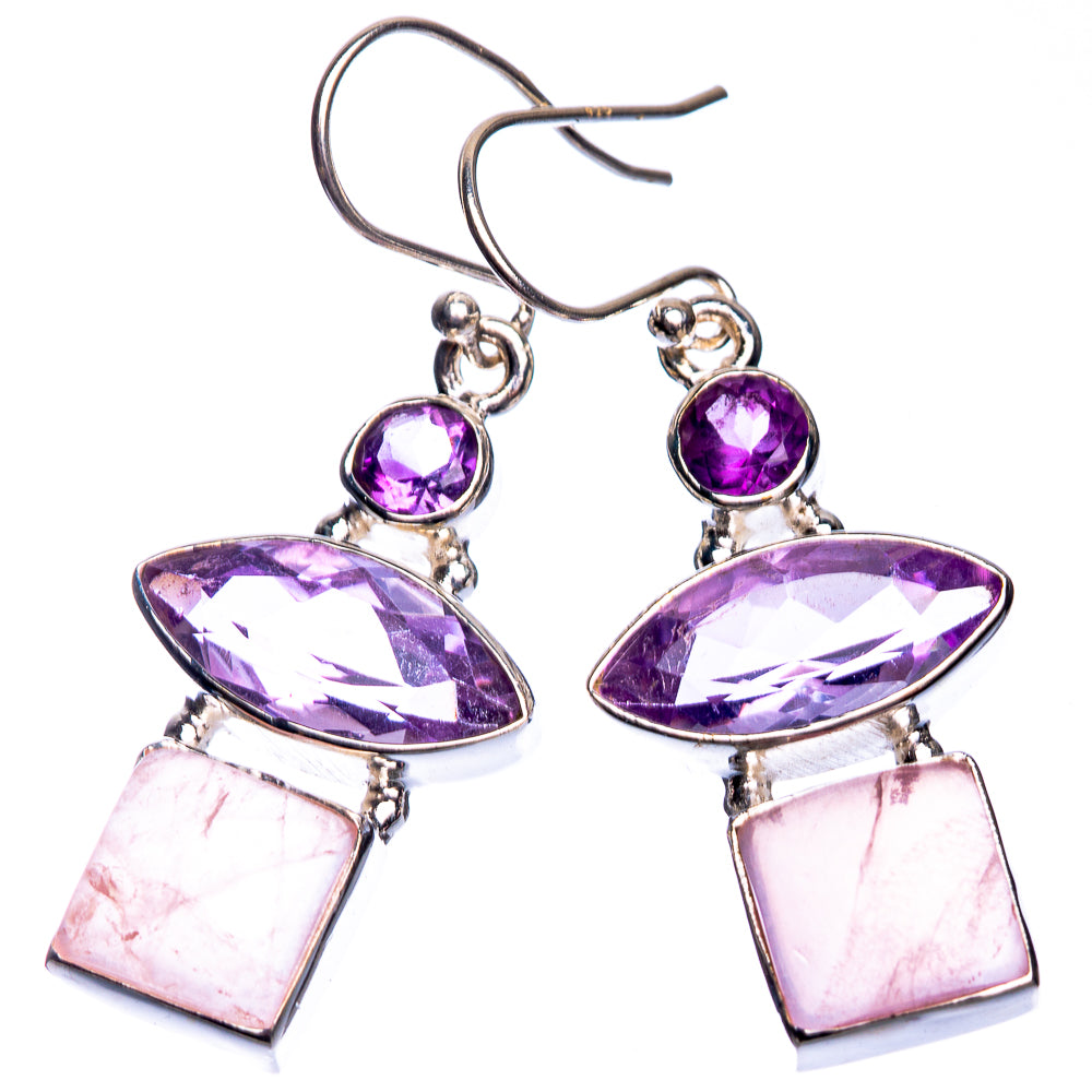 Rose Quartz, Amethyst Earrings 1 5/8" (925 Sterling Silver) E432650