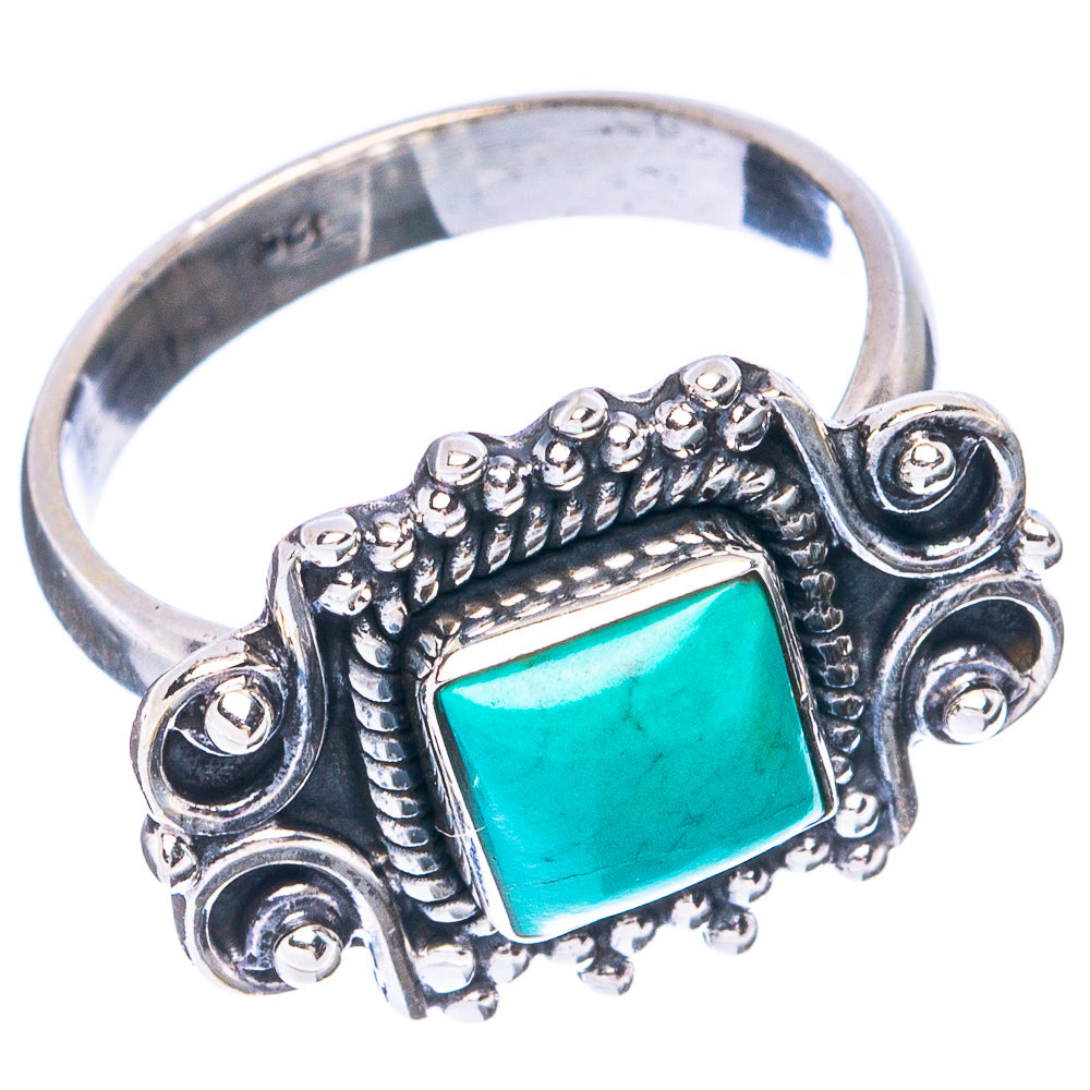 Turquoise square stone sterling silver ring, detailed side scrollwork