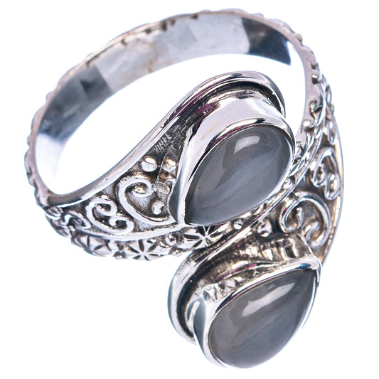 925 sterling silver grey moonstone ring, side view with two oval cabochons and filigree