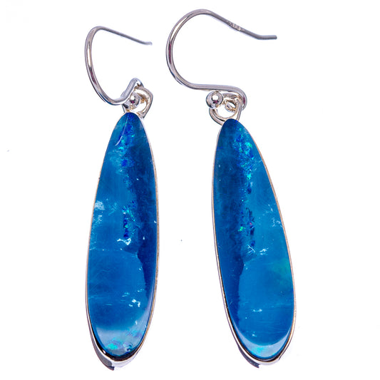 Sterling silver opal doublet drop earrings with blue oval teardrop stones and hook backs