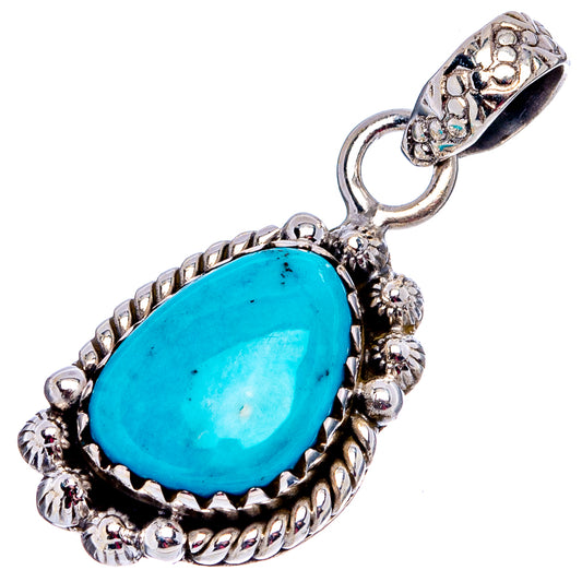 Turquoise oval cabochon pendant charm with beaded .925 sterling silver border and bail