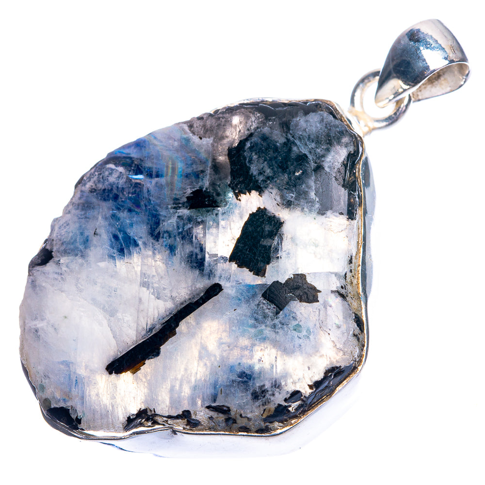 Raw Rainbow Moonstone Pendant 1 3/4" (925 Sterling Silver) P39207