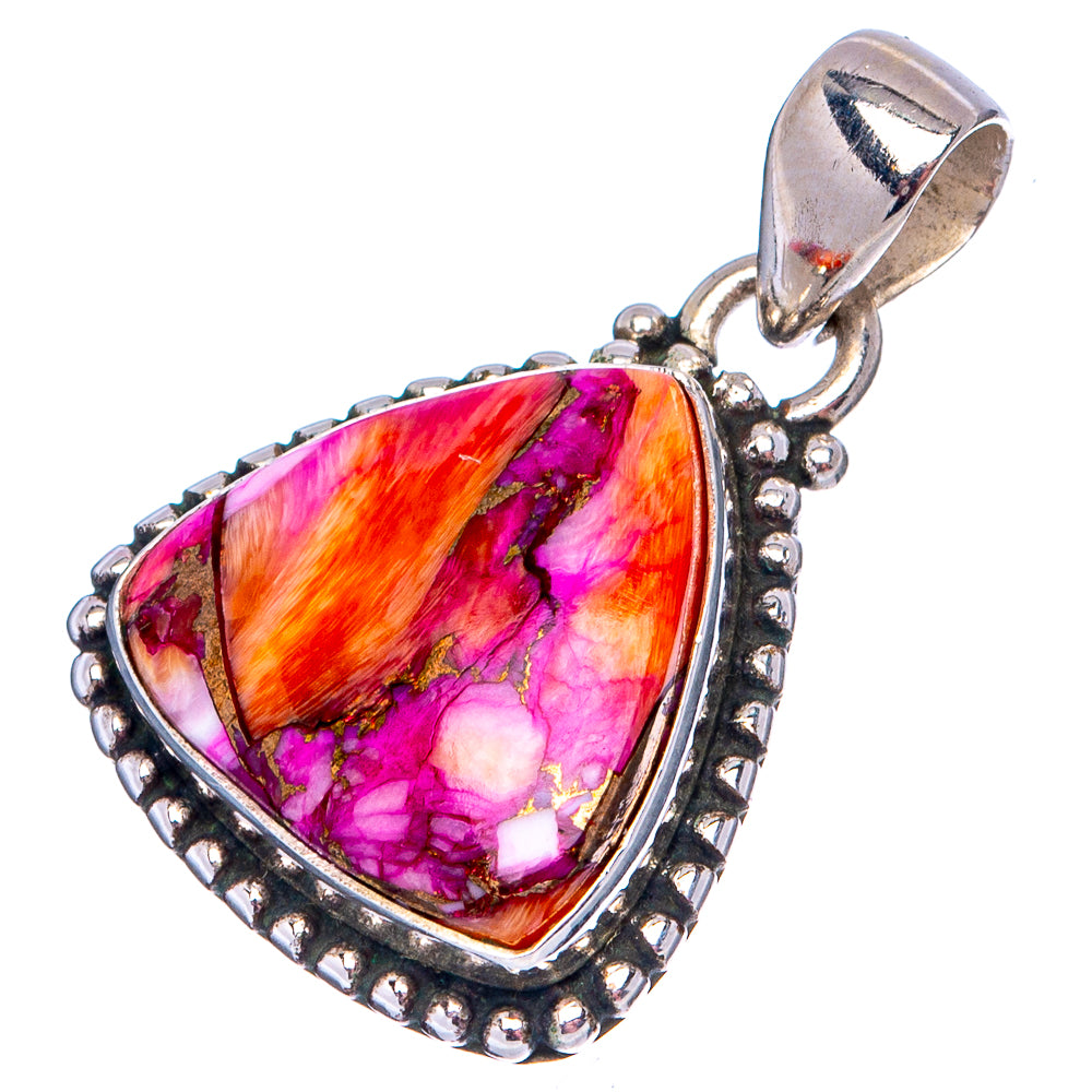 Sterling silver pendant with faceted pink-orange-purple teardrop stone, bail loop