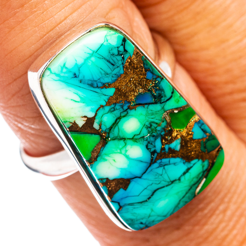 Premium Peacock Dahlia Turquoise Ring Size 9 Adjustable (.925 Sterling Silver)