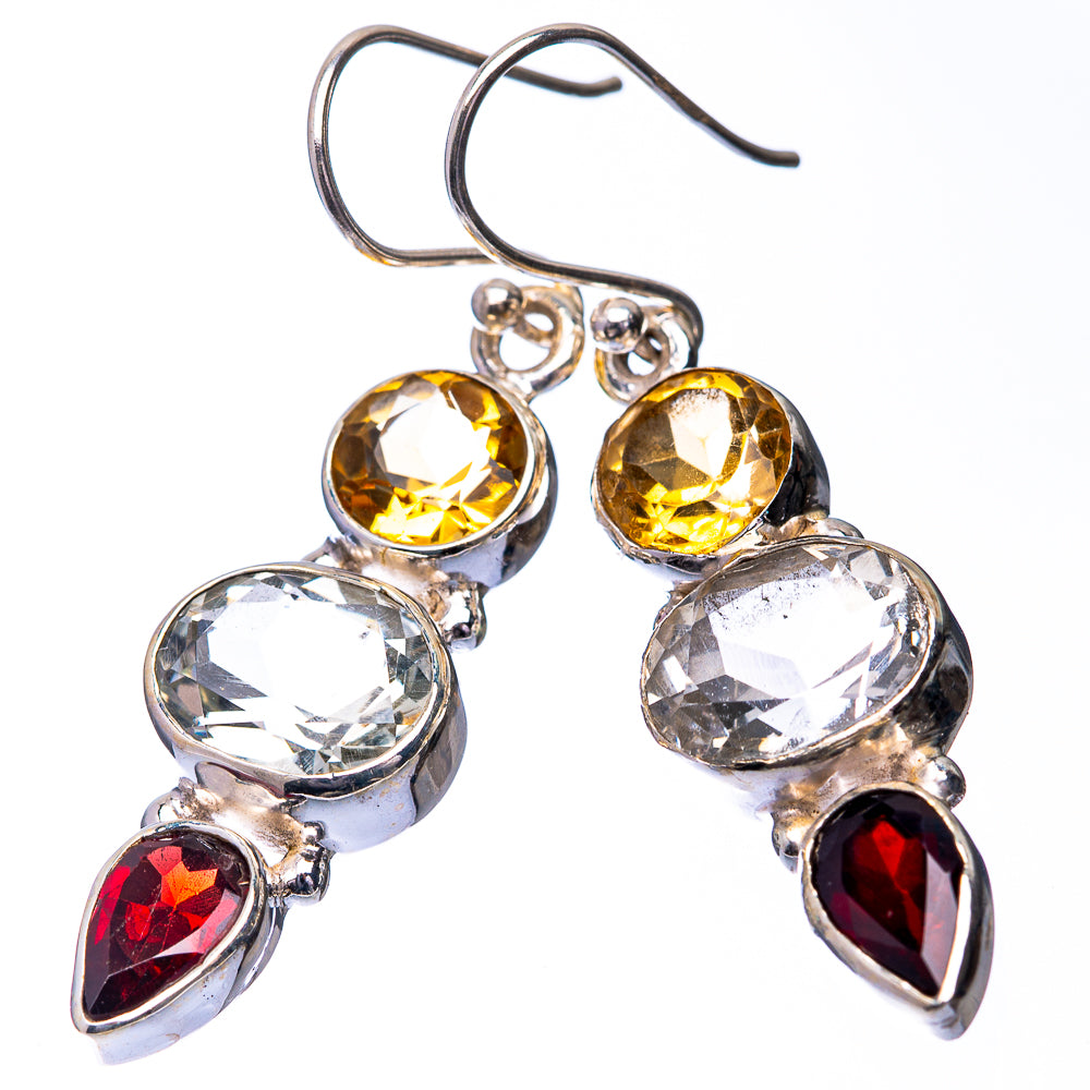White Quartz, Citrine, Garnet Earrings 1 3/4" (925 Sterling Silver) E432318