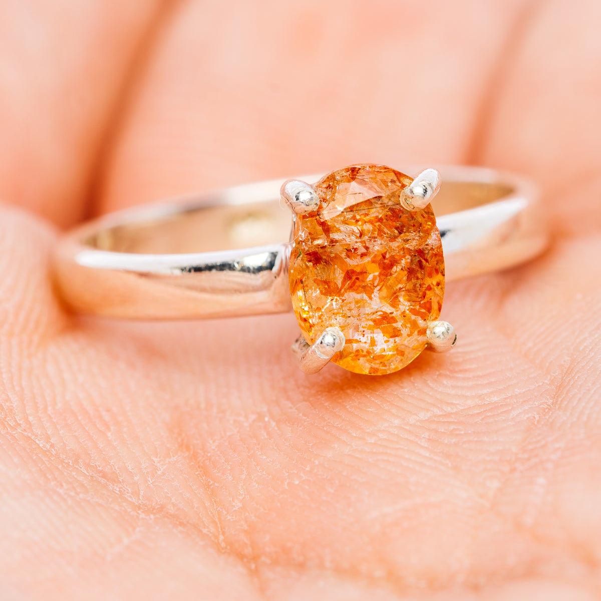 Faceted Confetti Sunstone Ring Size 6.75 (.925 Sterling Silver)