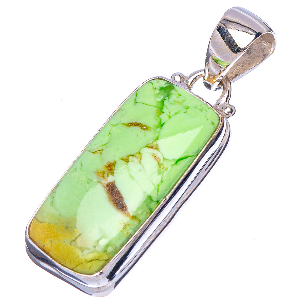 Rectangular chrysoprase pendant in silver bezel with open bail, bright green stone