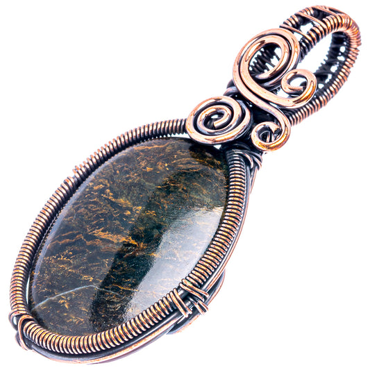 Oxidized copper wire wrap pendant with teardrop pietersite and ridged coiled frame