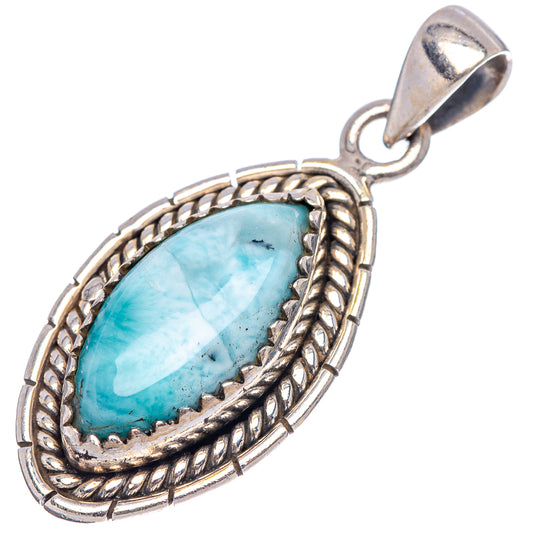 Oval turquoise larimar pendant with rope-edge sterling silver bezel and teardrop bail