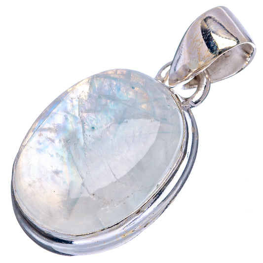 Sterling silver oval moonstone pendant, side view with bail and white-blue sheen