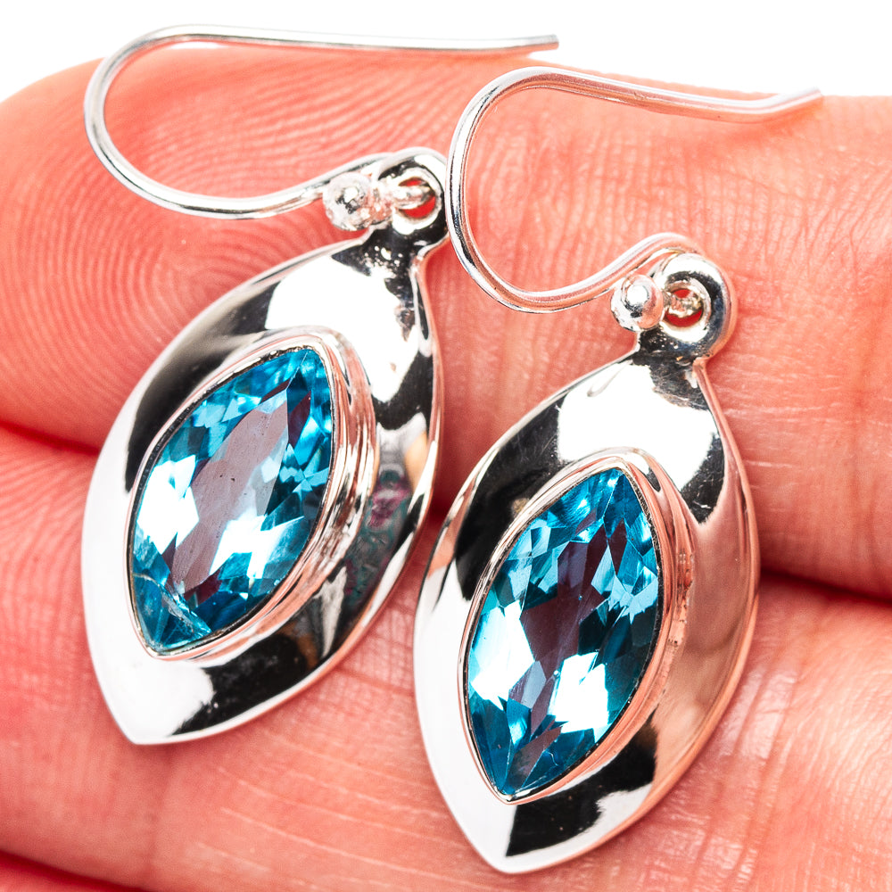 Premium Blue Topaz Earrings 1 3/8" (.925 Sterling Silver)