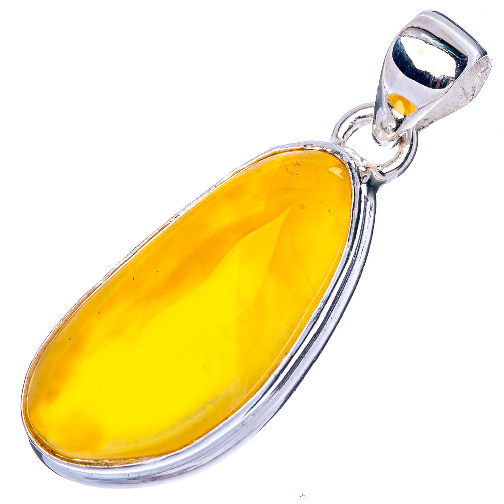 Oval yellow amber pendant in 925 sterling silver with top bail loop