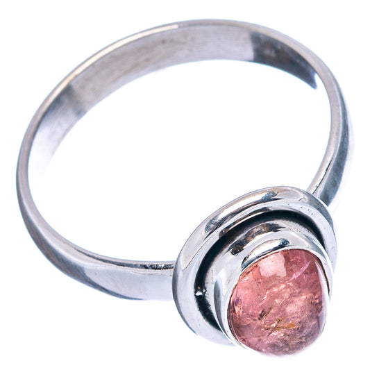 Sterling silver pink tourmaline ring, side view showing oval stone on band