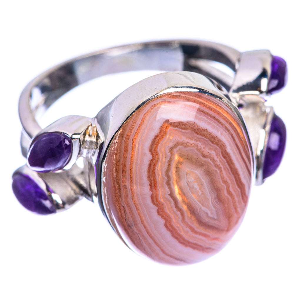 Red Botswana Agate, Amethyst 925 Sterling Silver Ring Size 6.5