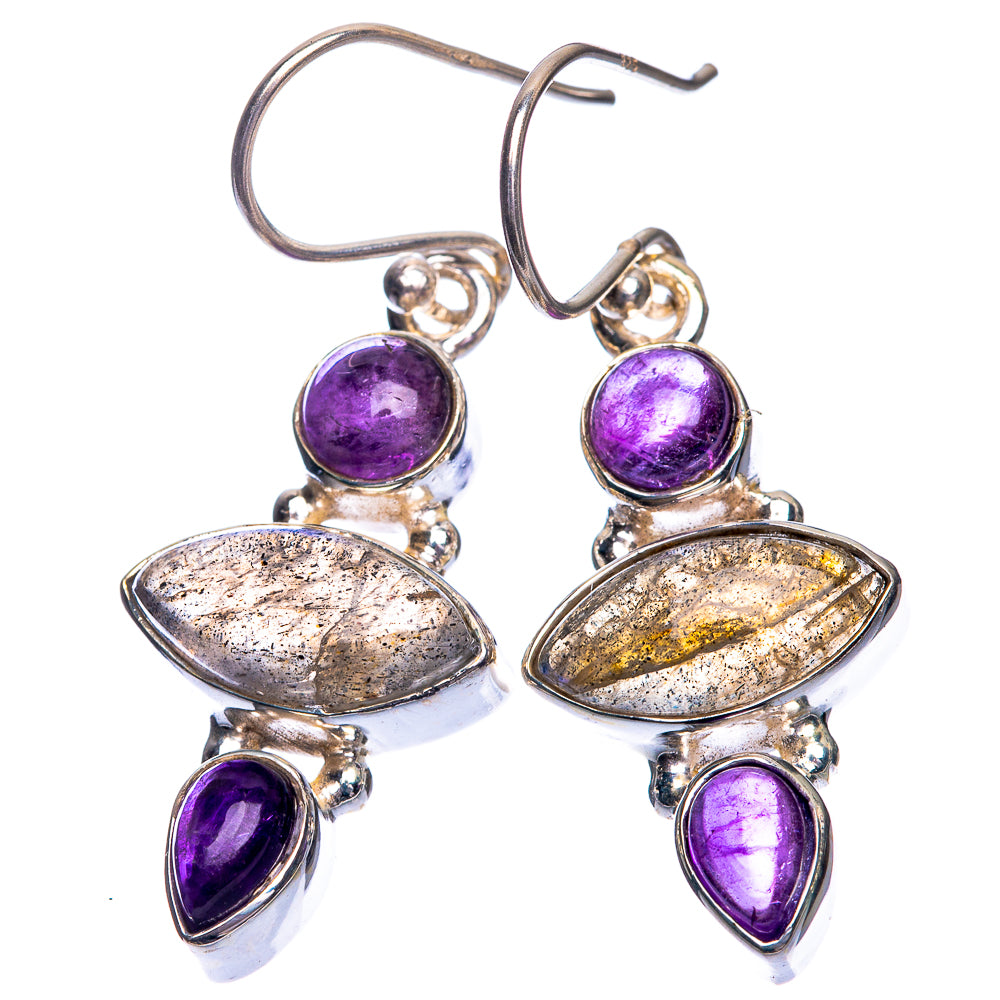 Labradorite, Amethyst Earrings 1 1/2" (925 Sterling Silver) E432472