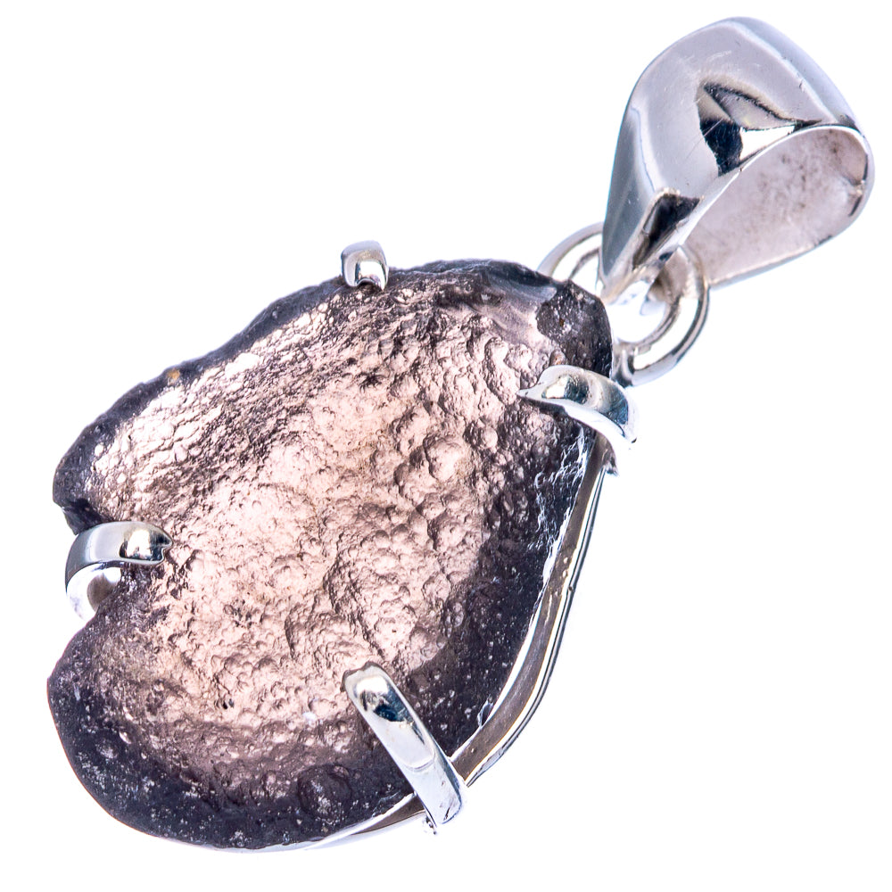 Sterling silver pendant with metallic gray raw stone and open bail in bezel mount