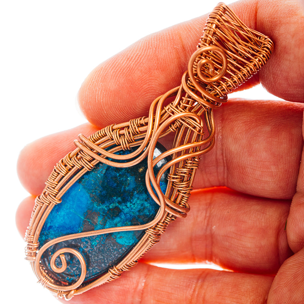 Shattuckite Wire Wrap Pendant 2 5/8" (Copper)