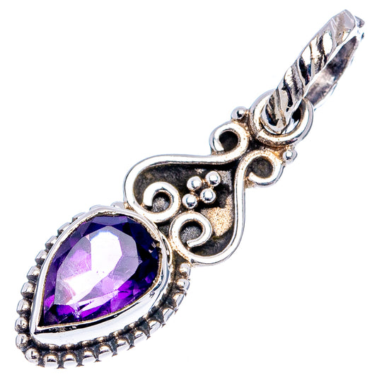 Amethyst pendant with oval purple gemstone and decorative sterling silver frame
