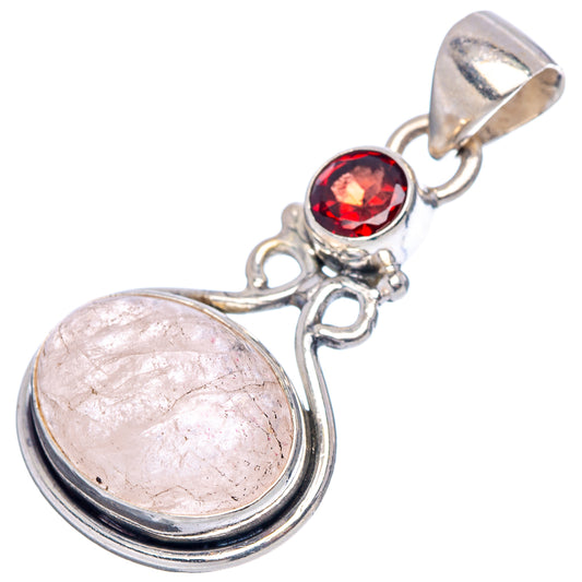 Sterling silver pendant with round red garnet and oval pink morganite, loop bail