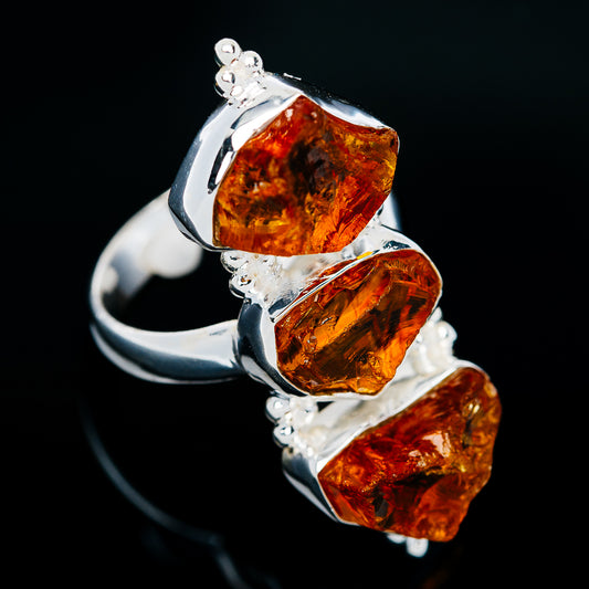 Premium Raw Golden Orange Citrine Ring (.925 Sterling Silver)