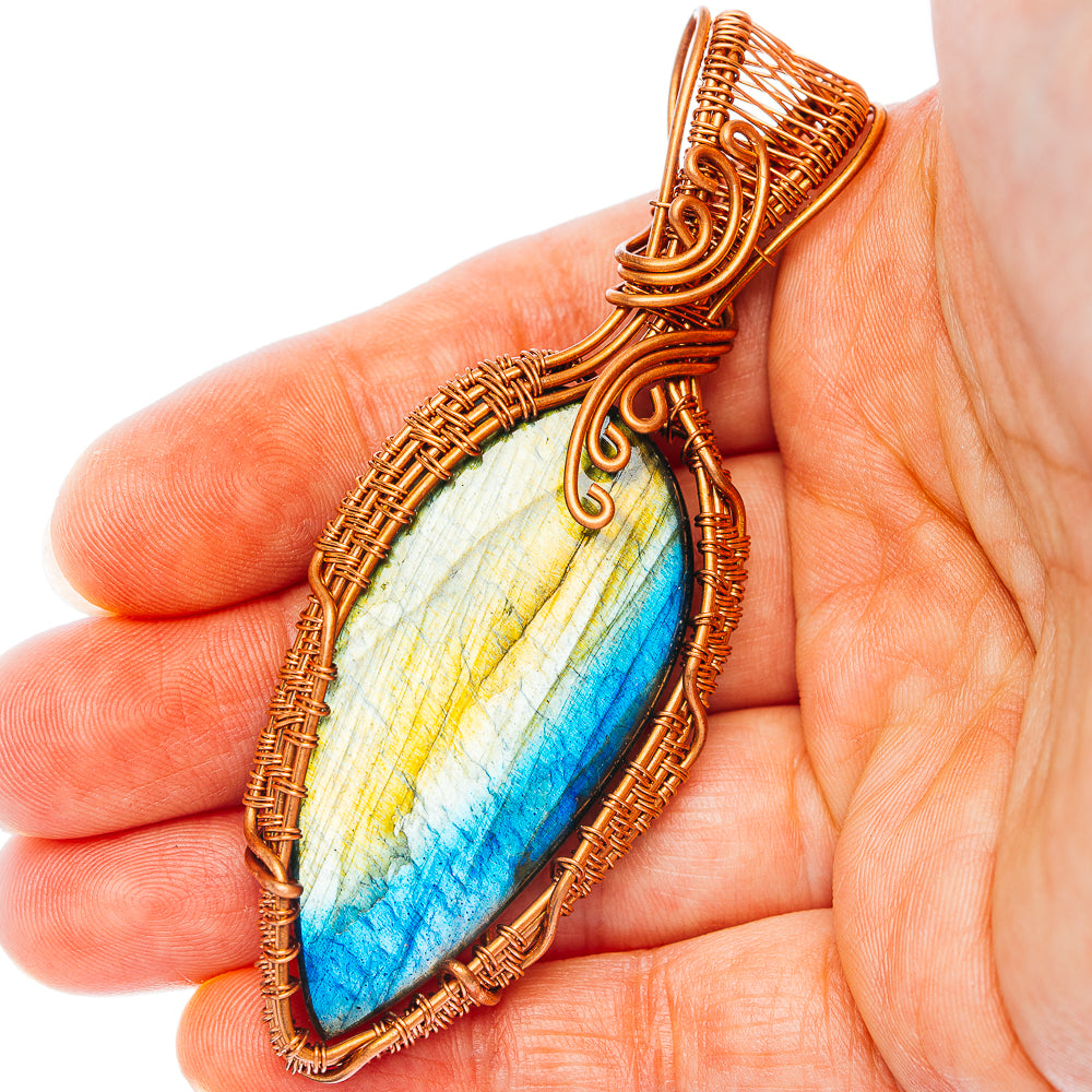 Labradorite Wire Wrap Pendant 3 1/8" (Copper)