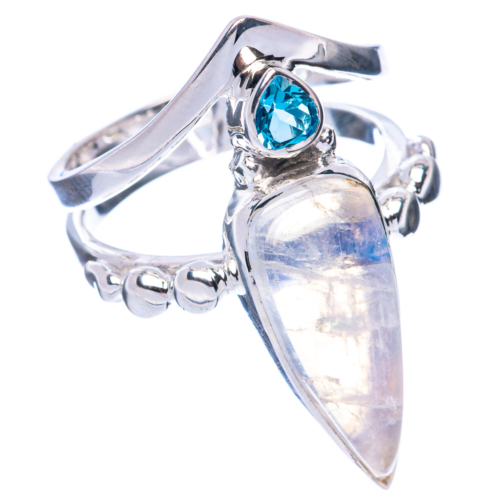 Premium Rainbow Moonstone, Blue Topaz 925 Sterling Silver Ring Size 6 (925 Sterling Silver) R2661